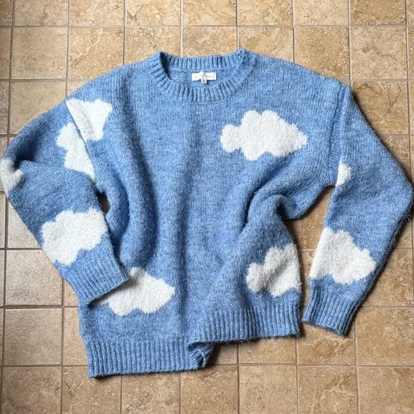 Anthropologie Little Lies Cassie Cloud Sweater Blue Gray Marled Crewneck RARE - Picture 3 of 16